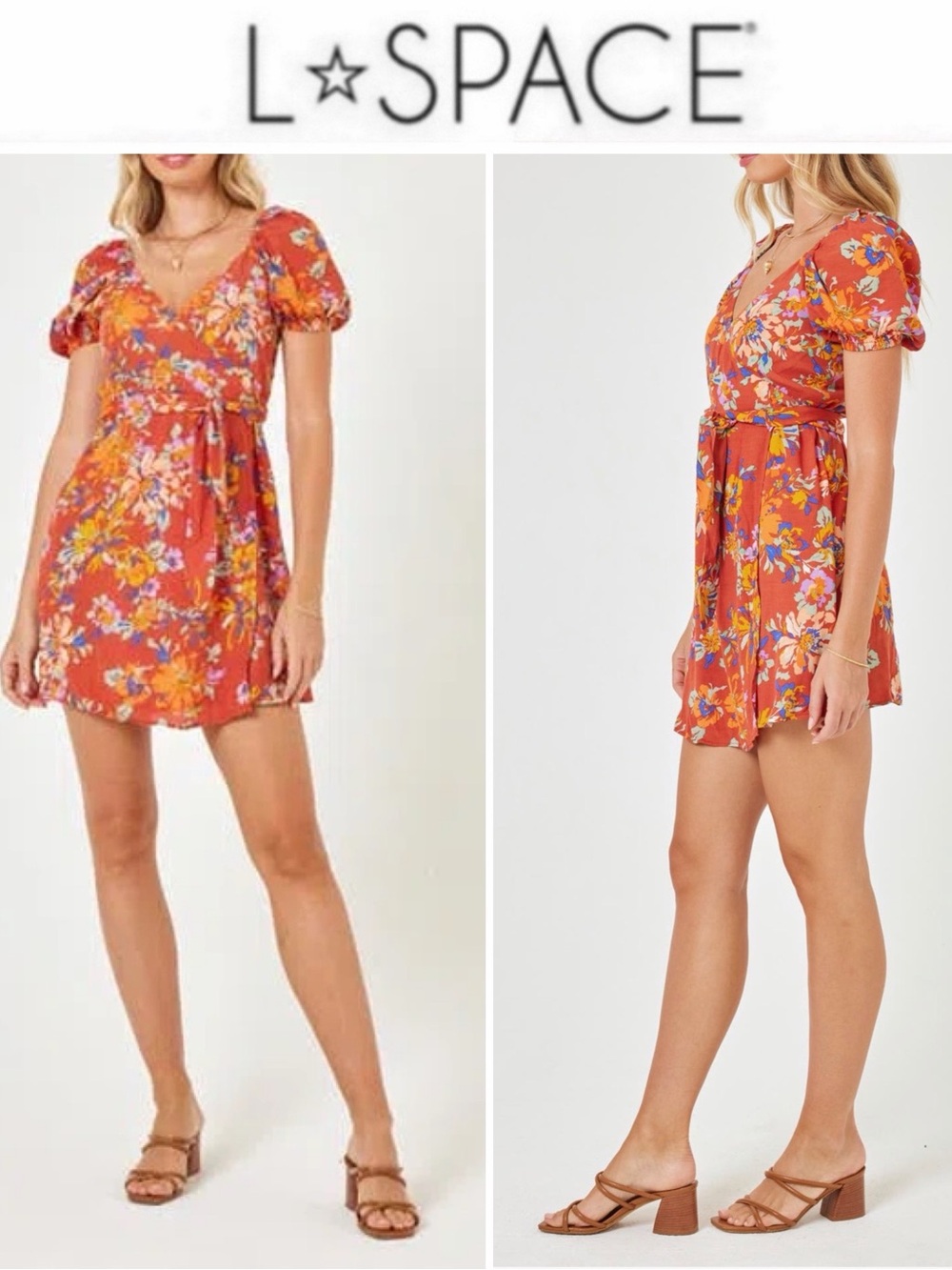 l*space Cambria Floral Cover-Up Rust Orange Floral Wrap Mini Dress XS NWT $159